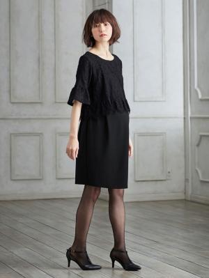 マタニティ ワンピース|LOVE MIC（ラブミック）レースフレアスリーブ×強撚スムースワンピース　マタニティ・授乳服【出産後も長く使える】|ブラック