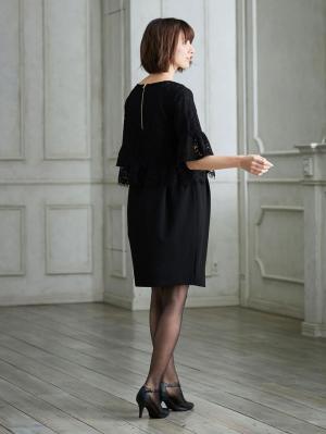 マタニティ ワンピース|LOVE MIC（ラブミック）レースフレアスリーブ×強撚スムースワンピース　マタニティ・授乳服【出産後も長く使える】|ブラック