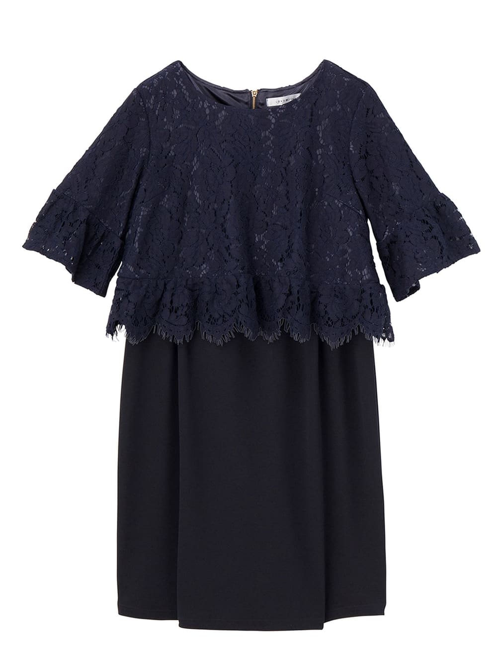 マタニティ ワンピース|LOVE MIC（ラブミック）レースフレアスリーブ×強撚スムースワンピース　マタニティ・授乳服【出産後も長く使える】|ネイビー