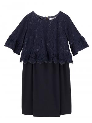 マタニティ ワンピース|LOVE MIC（ラブミック）レースフレアスリーブ×強撚スムースワンピース　マタニティ・授乳服【出産後も長く使える】|ネイビー