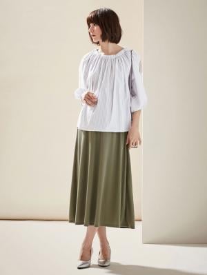 マタニティ ワンピース|ain（アイン）【セット】ストライプオープンショルダートップス×スムースマキシワンピセット　マタニティ・授乳服【出産後も長く使える】|オフ