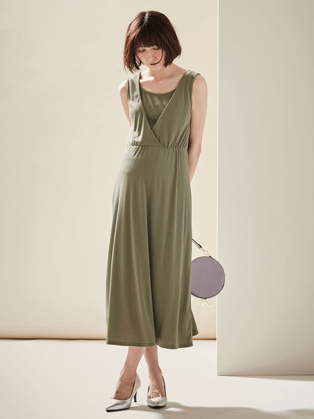 マタニティ ワンピース|ain（アイン）【セット】ストライプオープンショルダートップス×スムースマキシワンピセット　マタニティ・授乳服【出産後も長く使える】|オフ