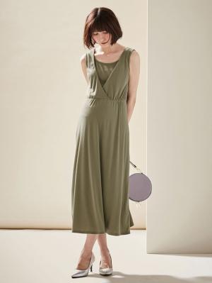 マタニティ ワンピース|ain（アイン）【セット】ストライプオープンショルダートップス×スムースマキシワンピセット　マタニティ・授乳服【出産後も長く使える】|オフ