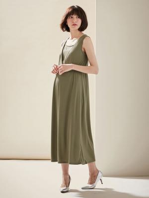 マタニティ ワンピース|ain（アイン）【セット】ストライプオープンショルダートップス×スムースマキシワンピセット　マタニティ・授乳服【出産後も長く使える】|オフ