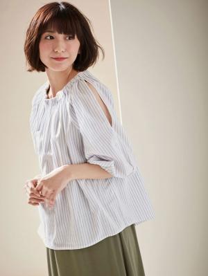 マタニティ ワンピース|ain（アイン）【セット】ストライプオープンショルダートップス×スムースマキシワンピセット　マタニティ・授乳服【出産後も長く使える】|オフ