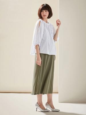 マタニティ ワンピース|ain（アイン）【セット】ストライプオープンショルダートップス×スムースマキシワンピセット　マタニティ・授乳服【出産後も長く使える】|オフ