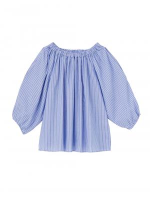 マタニティ ワンピース|ain（アイン）【セット】ストライプオープンショルダートップス×スムースマキシワンピセット　マタニティ・授乳服【出産後も長く使える】|サックス