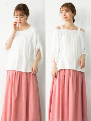 マタニティ トップス|【マタニティ・授乳服】ain（アイン）麻調エステル3WAYオフショルダートップス【出産後も長く使える】|オフ