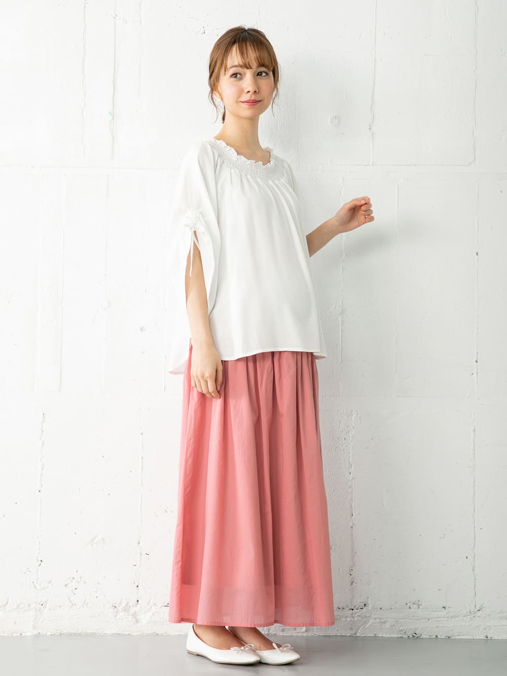 マタニティ トップス|【マタニティ・授乳服】ain（アイン）麻調エステル3WAYオフショルダートップス【出産後も長く使える】|オフ