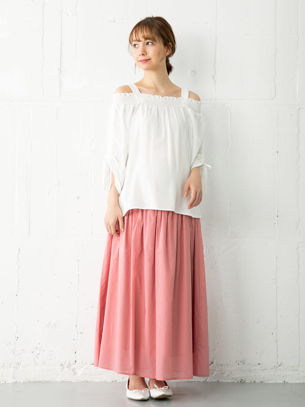 マタニティ トップス|【マタニティ・授乳服】ain（アイン）麻調エステル3WAYオフショルダートップス【出産後も長く使える】|オフ
