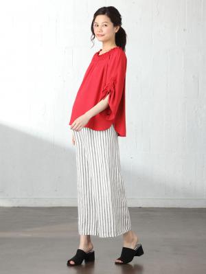 マタニティ トップス|【マタニティ・授乳服】ain(アイン)麻調エステル3WAYオフショルダートップス【出産後も長く使える】|レッド