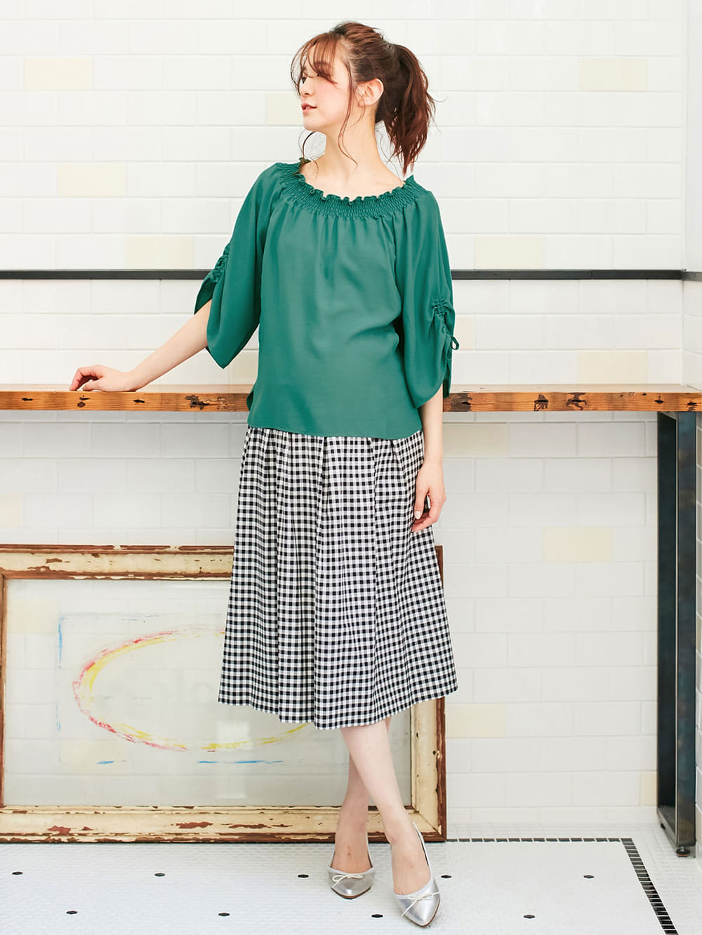 マタニティ トップス|【マタニティ・授乳服】ain（アイン）麻調エステル3WAYオフショルダートップス【出産後も長く使える】|グリーン