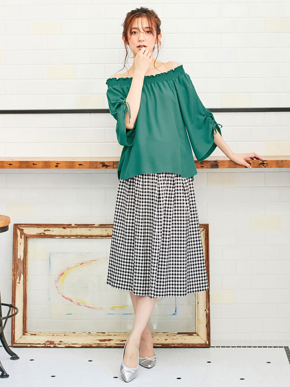 マタニティ トップス|【マタニティ・授乳服】ain（アイン）麻調エステル3WAYオフショルダートップス【出産後も長く使える】|グリーン