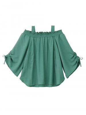マタニティ トップス|【マタニティ・授乳服】ain（アイン）麻調エステル3WAYオフショルダートップス【出産後も長く使える】|グリーン