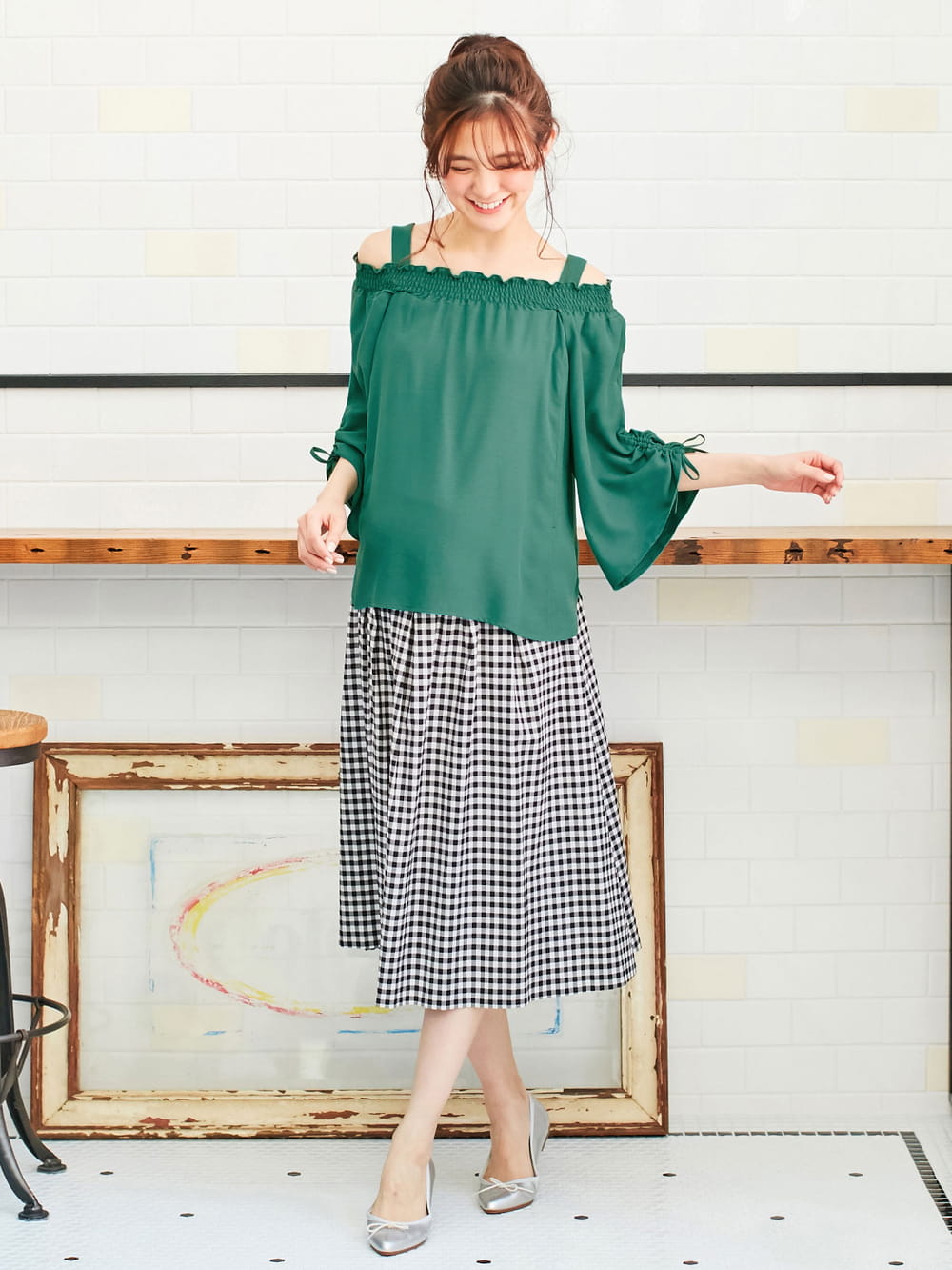 マタニティ トップス|【マタニティ・授乳服】ain（アイン）麻調エステル3WAYオフショルダートップス【出産後も長く使える】|グリーン