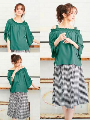 マタニティ トップス|【マタニティ・授乳服】ain（アイン）麻調エステル3WAYオフショルダートップス【出産後も長く使える】|グリーン