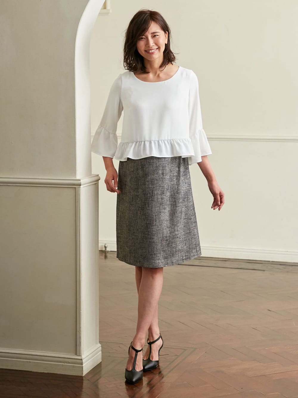 マタニティ ワンピース|LOVE MIC（ラブミック）ラメツイード袖フレアワンピース　マタニティ・授乳服【出産後も長く使える】