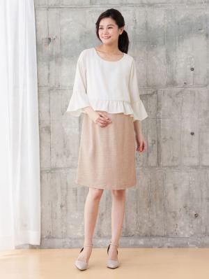 マタニティ ワンピース|LOVE MIC（ラブミック）ラメツイード袖フレアワンピース　マタニティ・授乳服【出産後も長く使える】