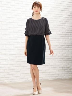 マタニティ ワンピース|【マタニティ・授乳服】LOVE MIC（ラブミック）接触冷感ひんやりウォッシャブル　袖シフォンワンピース【出産後も長く使える】|ネイビー