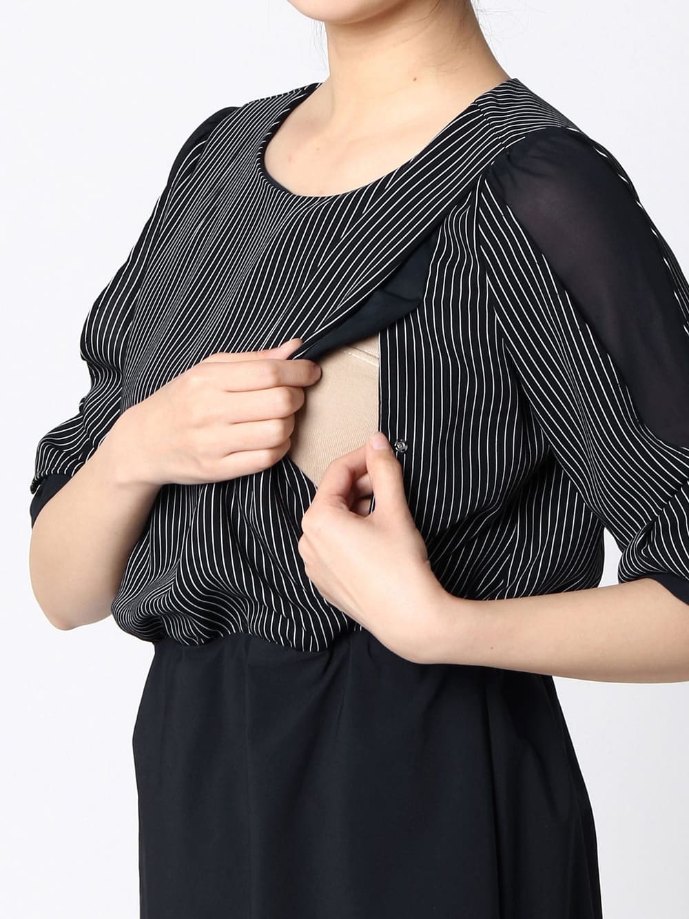 マタニティ ワンピース|【マタニティ・授乳服】LOVE MIC（ラブミック）接触冷感ひんやりウォッシャブル　袖シフォンワンピース【出産後も長く使える】