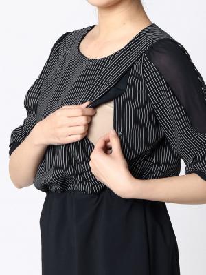 マタニティ ワンピース|【マタニティ・授乳服】LOVE MIC（ラブミック）接触冷感ひんやりウォッシャブル　袖シフォンワンピース【出産後も長く使える】