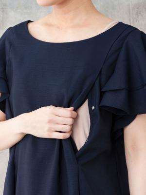 マタニティ ワンピース|LOVE MIC(ラブミック)ウォッシャブルリネンライクフリルスリーブワンピース マタニティ・授乳服【出産後も長く使える】