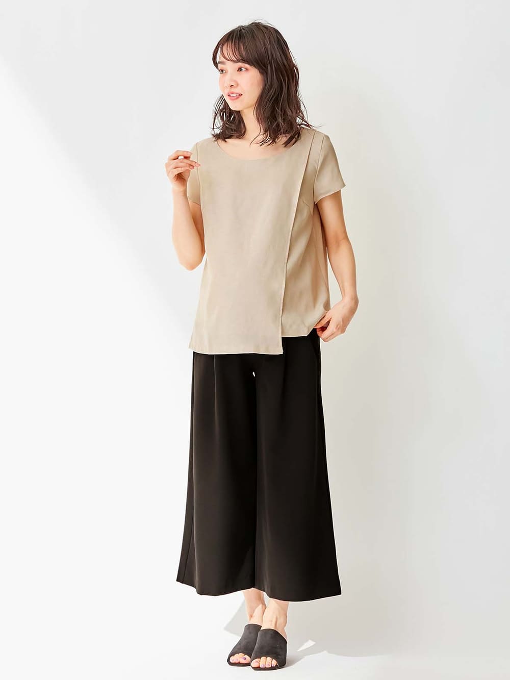 マタニティ トップス|LOVE MIC（ラブミック）ウォッシャブル　リネンライクラップトップス　マタニティ・授乳服【出産後も長く使える】|ベージュ