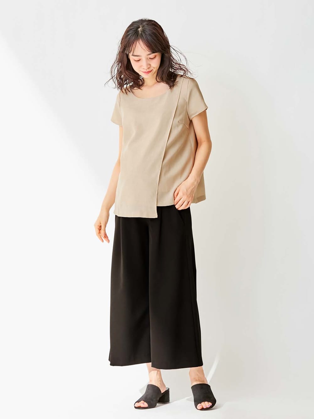 マタニティ トップス|LOVE MIC（ラブミック）ウォッシャブル　リネンライクラップトップス　マタニティ・授乳服【出産後も長く使える】|ベージュ