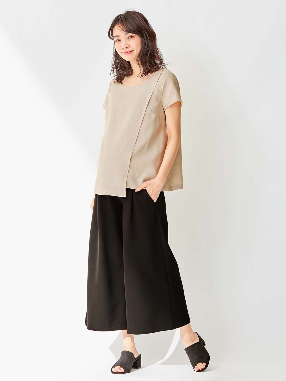 マタニティ トップス|LOVE MIC（ラブミック）ウォッシャブル　リネンライクラップトップス　マタニティ・授乳服【出産後も長く使える】|ベージュ