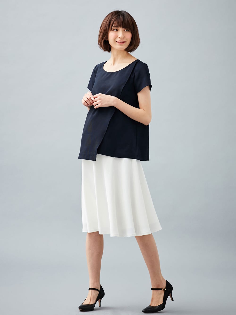 マタニティ トップス|LOVE MIC（ラブミック）ウォッシャブル　リネンライクラップトップス　マタニティ・授乳服【出産後も長く使える】|ネイビー