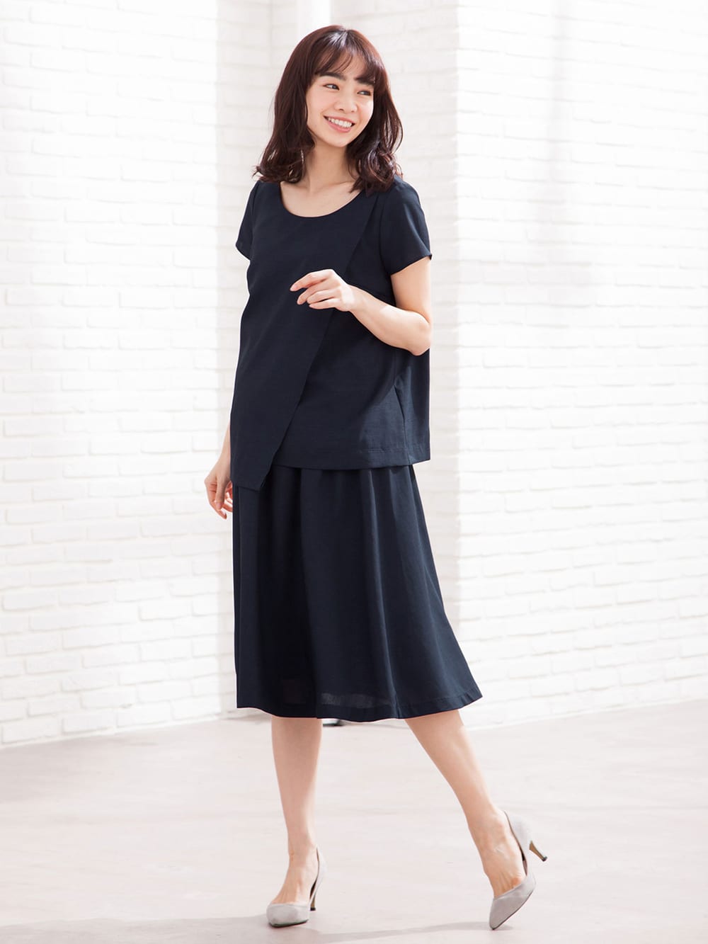 マタニティ トップス|LOVE MIC（ラブミック）ウォッシャブル　リネンライクラップトップス　マタニティ・授乳服【出産後も長く使える】|ネイビー