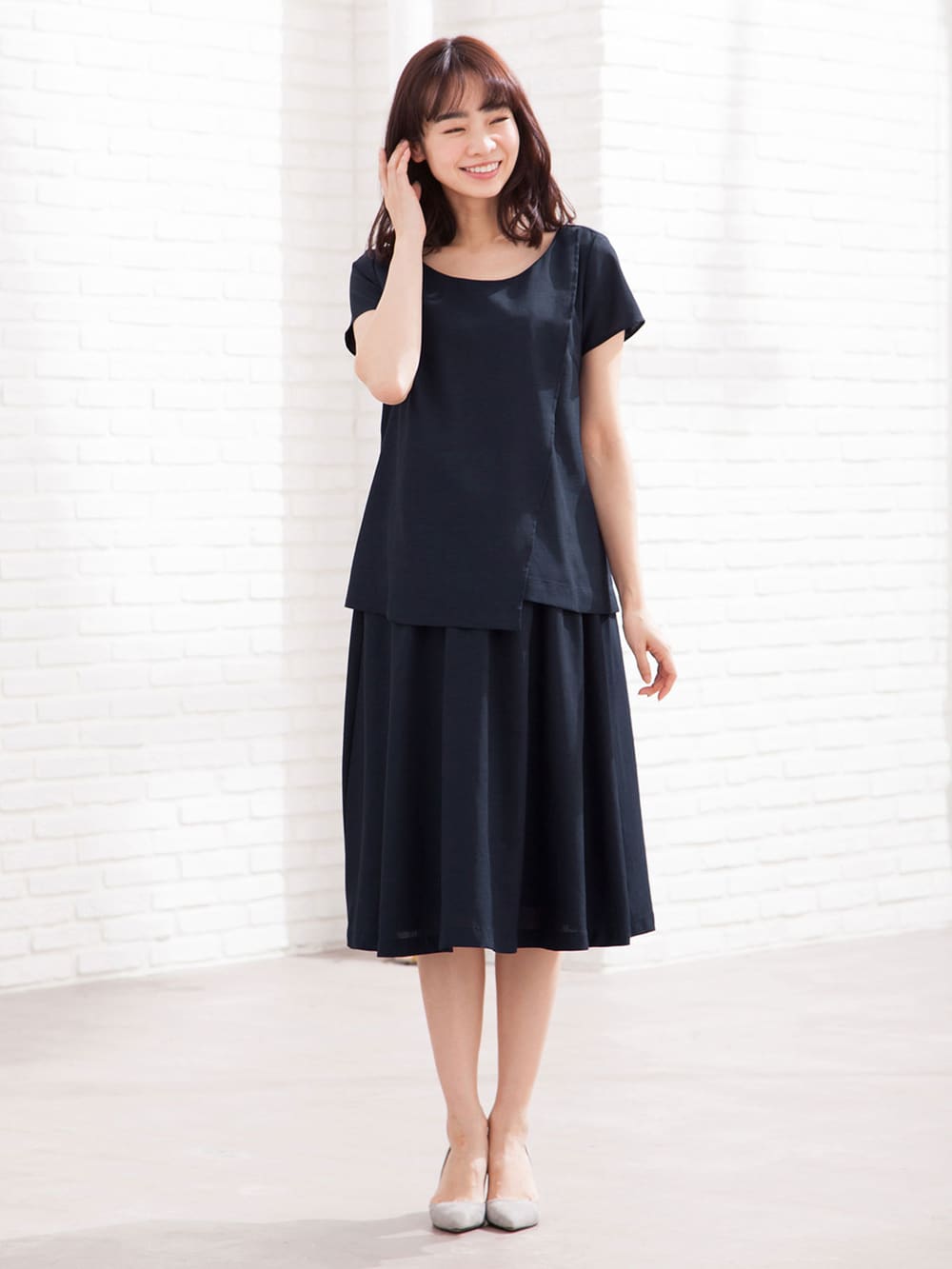 マタニティ トップス|LOVE MIC（ラブミック）ウォッシャブル　リネンライクラップトップス　マタニティ・授乳服【出産後も長く使える】|ネイビー