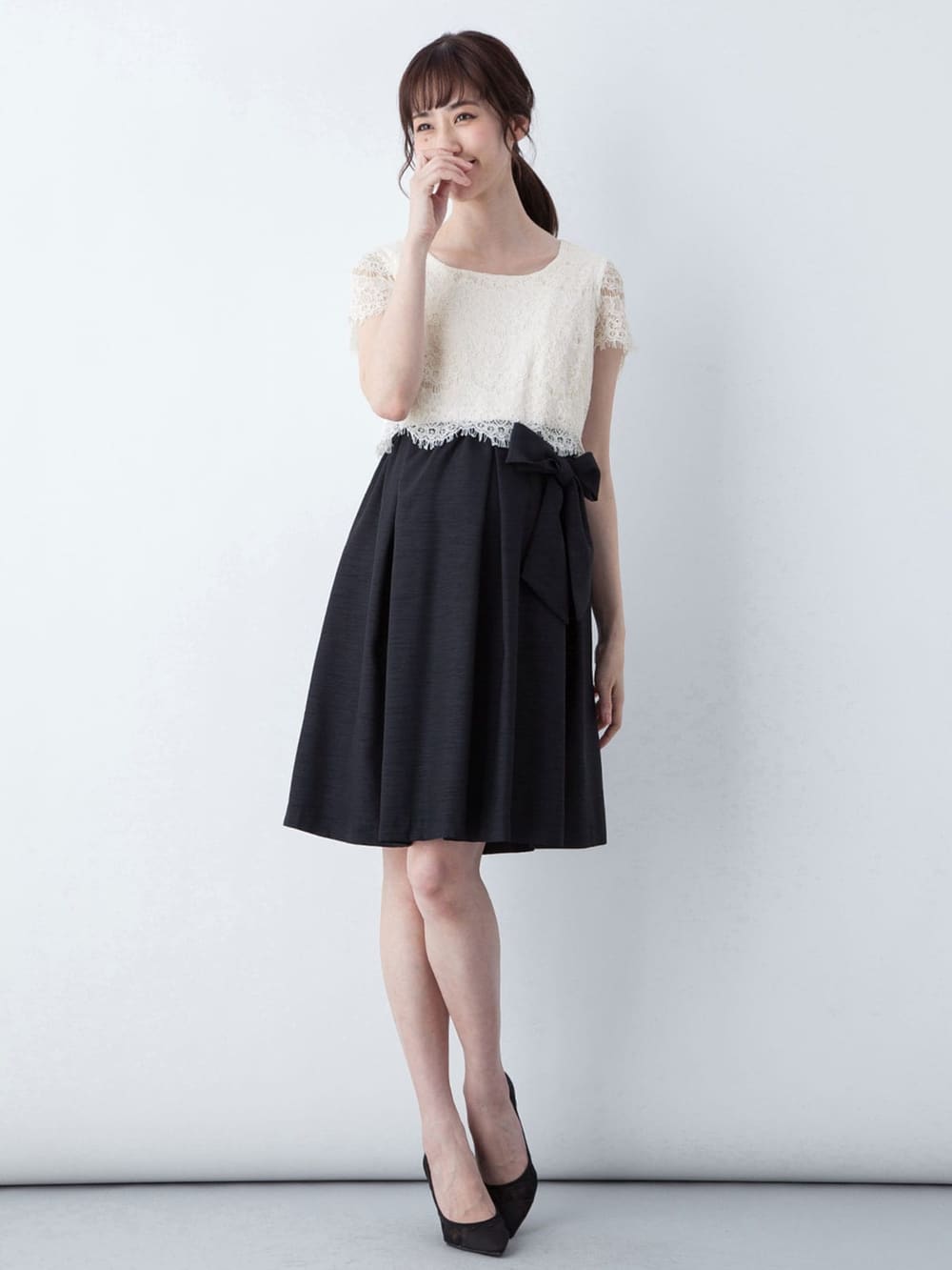 マタニティ ワンピース Love Mic 授乳口付 リバーレース シャンタン ウエストリボンワンピース マタニティウェア 授乳服通販 エンジェリーベ 公式 マタニティ ワンピース Love Mic 授乳口付 リバーレース シャンタン ウエストリボンワンピース マタニティウェア 授乳服通販 エンジェリーベ 公式