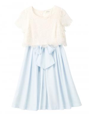 マタニティ ワンピース|LOVE MIC（ラブミック）リバーレース×シャンタン ウエストリボンワンピース　マタニティ・授乳服【出産後も長く使える】|サックス