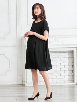 マタニティ ワンピース|LOVE MIC（ラブミック）梨地ジョーゼット　袖リボンワンピース　マタニティ・授乳服【出産後も長く使える】|ブラック