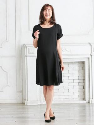 【出産後も長く使える】（LOVE MIC)梨地ジョーゼット　袖リボンワンピース　マタニティ・授乳服