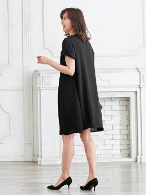 マタニティ ワンピース|LOVE MIC（ラブミック）梨地ジョーゼット　袖リボンワンピース　マタニティ・授乳服【出産後も長く使える】|ブラック