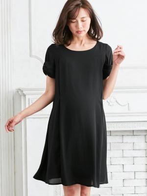 マタニティ ワンピース|LOVE MIC（ラブミック）梨地ジョーゼット　袖リボンワンピース　マタニティ・授乳服【出産後も長く使える】|ブラック