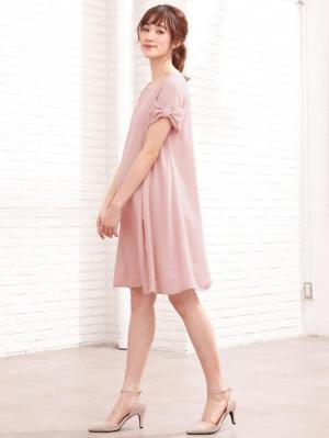 マタニティ ワンピース|LOVE MIC（ラブミック）梨地ジョーゼット　袖リボンワンピース　マタニティ・授乳服【出産後も長く使える】|ピンク