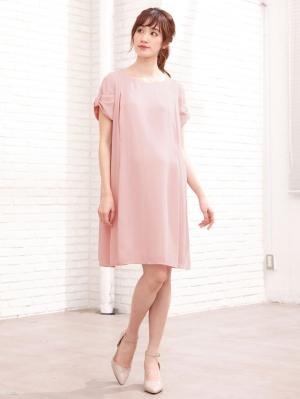 マタニティ ワンピース|LOVE MIC（ラブミック）梨地ジョーゼット　袖リボンワンピース　マタニティ・授乳服【出産後も長く使える】|ピンク