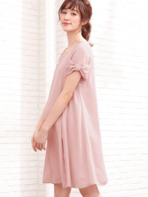 マタニティ ワンピース|LOVE MIC（ラブミック）梨地ジョーゼット　袖リボンワンピース　マタニティ・授乳服【出産後も長く使える】|ピンク