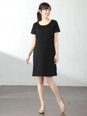 マタニティ ワンピース|LOVE MIC（ラブミック）ポンチ切替ワンピース　マタニティ・授乳服【出産後も長く使える】|ブラック