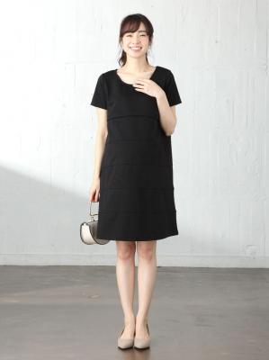 マタニティ ワンピース|LOVE MIC（ラブミック）ポンチ切替ワンピース　マタニティ・授乳服【出産後も長く使える】|ブラック