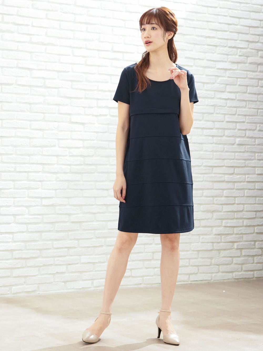 マタニティ ワンピース|LOVE MIC（ラブミック）ポンチ切替ワンピース　マタニティ・授乳服【出産後も長く使える】|ネイビー