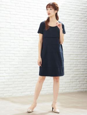 マタニティ ワンピース|LOVE MIC（ラブミック）ポンチ切替ワンピース　マタニティ・授乳服【出産後も長く使える】|ネイビー