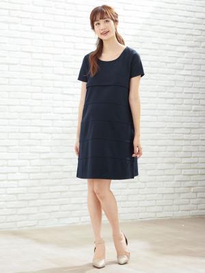 マタニティ ワンピース|LOVE MIC（ラブミック）ポンチ切替ワンピース　マタニティ・授乳服【出産後も長く使える】|ネイビー
