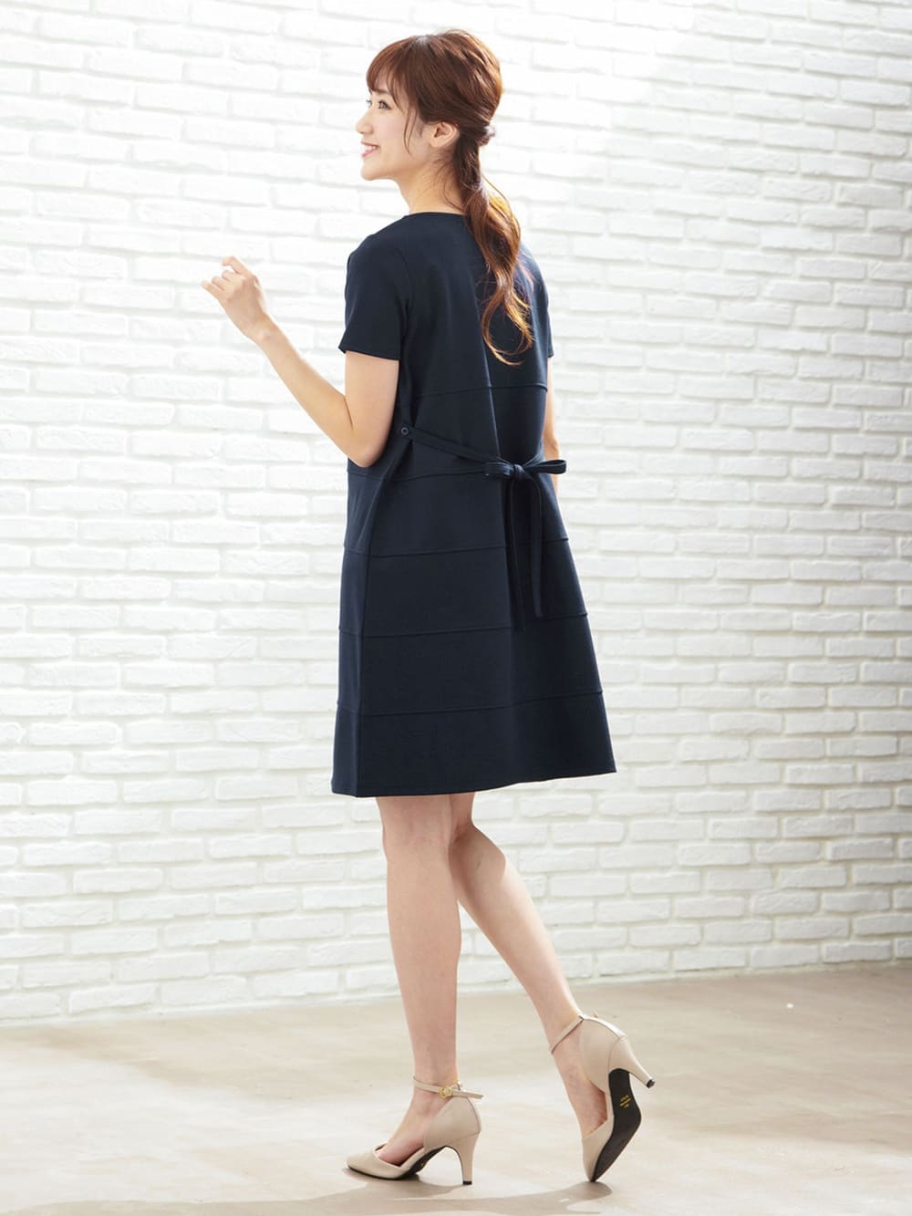 マタニティ ワンピース|LOVE MIC（ラブミック）ポンチ切替ワンピース　マタニティ・授乳服【出産後も長く使える】|ネイビー