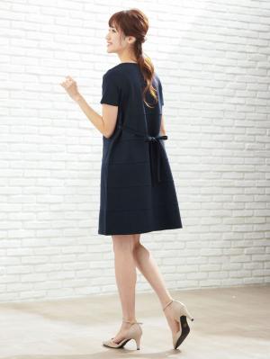 マタニティ ワンピース|LOVE MIC（ラブミック）ポンチ切替ワンピース　マタニティ・授乳服【出産後も長く使える】|ネイビー