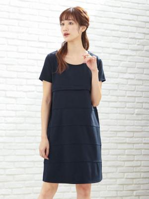 マタニティ ワンピース|LOVE MIC（ラブミック）ポンチ切替ワンピース　マタニティ・授乳服【出産後も長く使える】|ネイビー