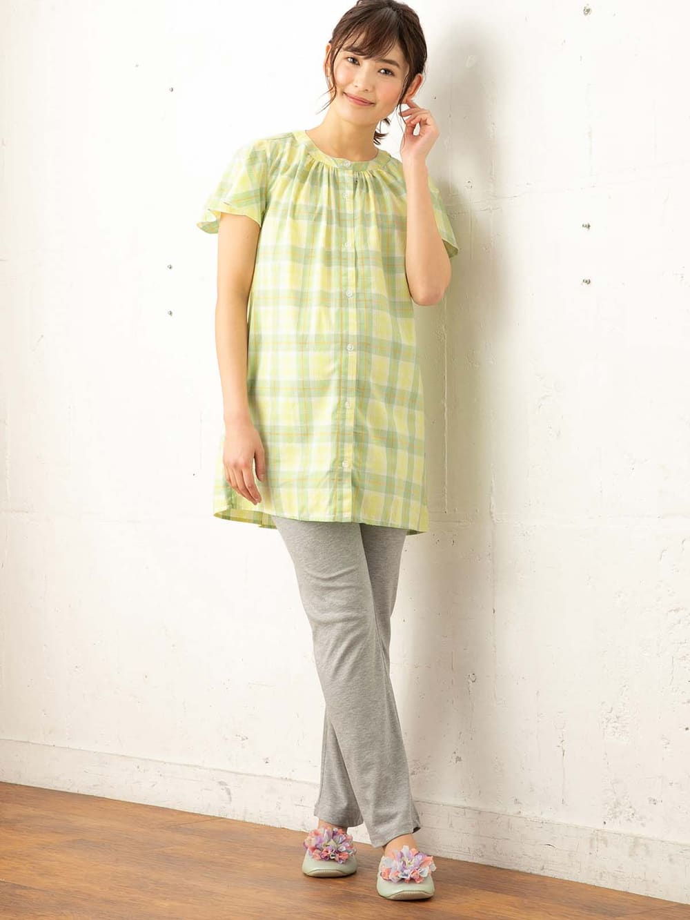 マタニティ パジャマ・ルームウェア|（MAMMY　LUNA）【授乳しやすい】マドラスチェックパジャマ|グリーン